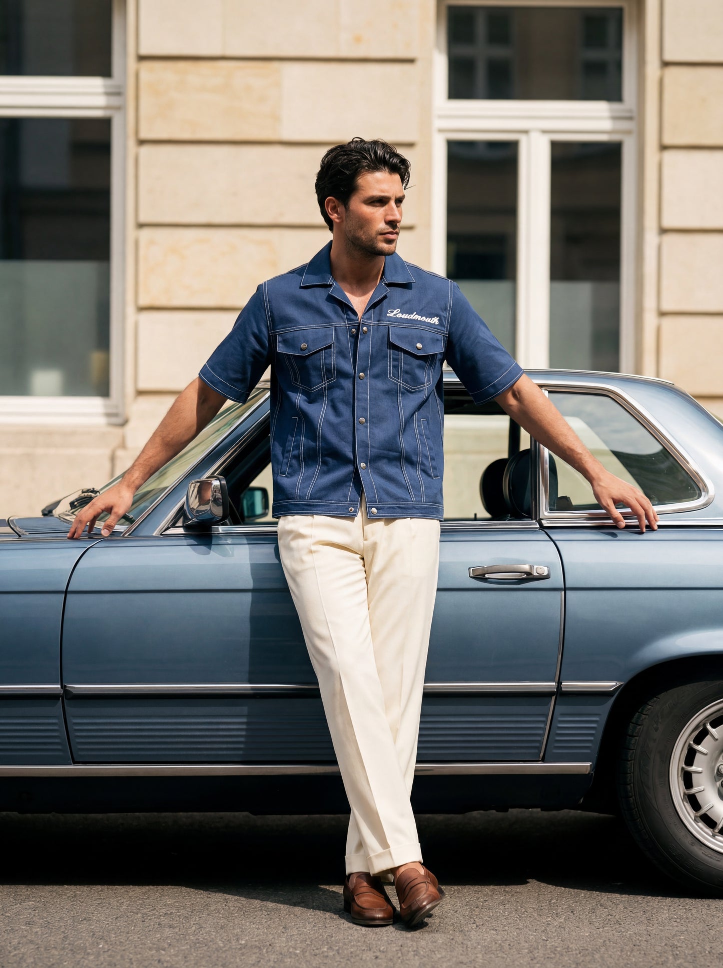 Oversized Navy Blue Trucker Jacket For Men