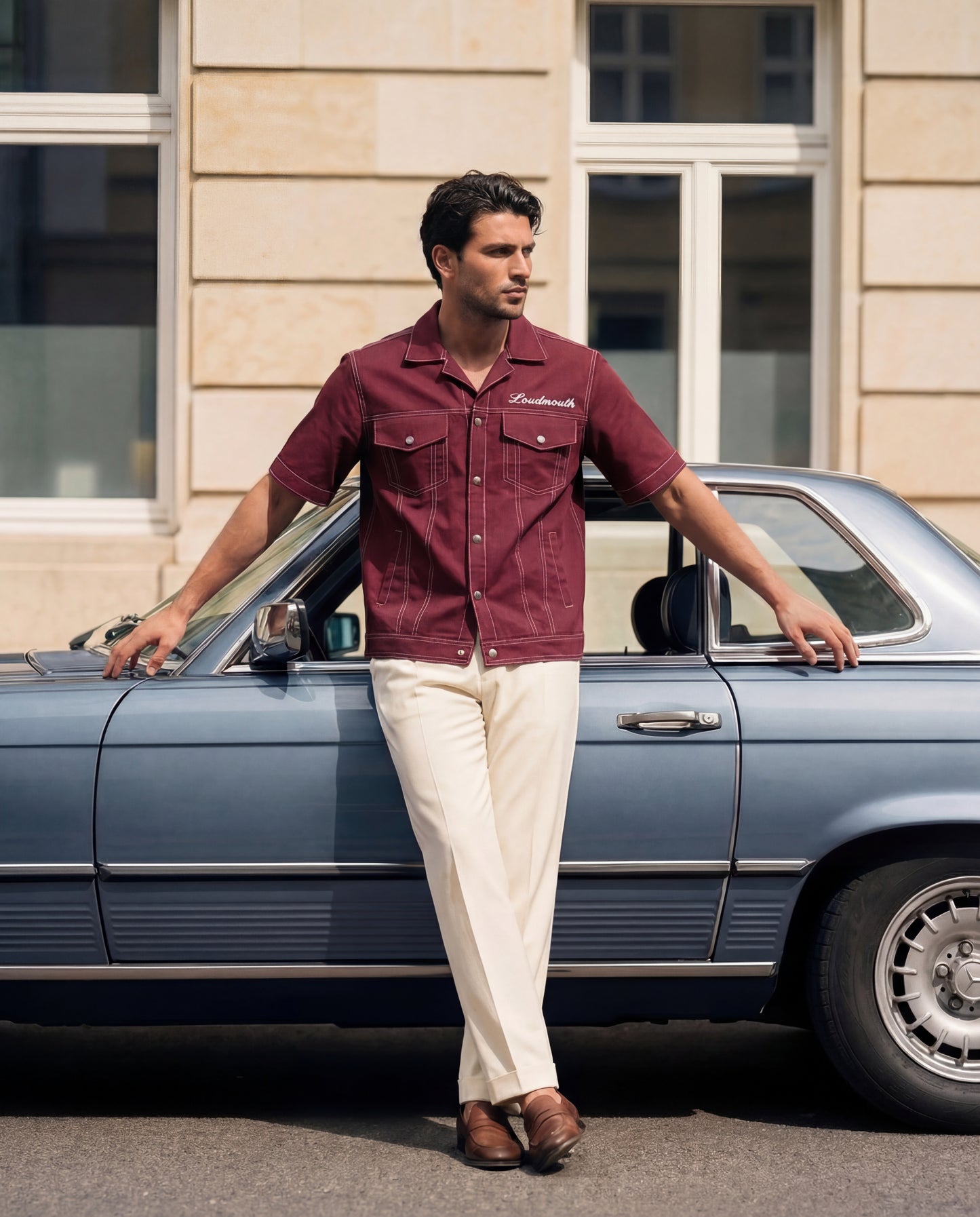 Oversized Dark Maroon Trucker Jacket For Men